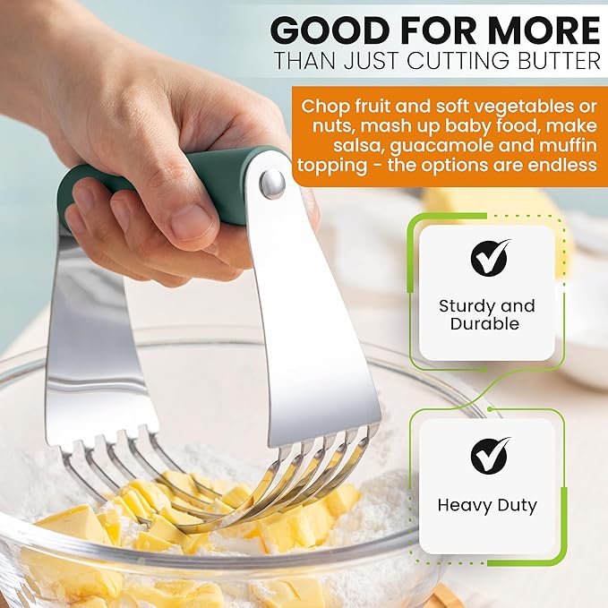 Spring Chef Large Dough Blender For Baking, Manual Dough Cutter Tool, Stainless Steel Puff Pastry Cutter Tool with Sharp Blades, Dishwasher Safe Pastry Blender for Easy Mixing - Pine Green - Image 6