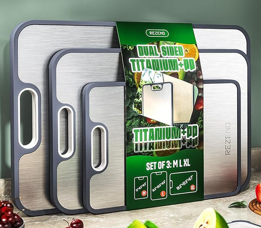 Titanium Cutting Board Set of 3, Dual Sided Design Non Toxic Cutting Boards for kitchen Beyond Food-Grade Chopping Board for Hygienic Food Prep, Extra Large (M/L/XL), Knife-Friendly, with Juice Groove by Unknown