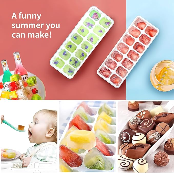 Ice Cube Trays 4 Pack, Airabc Silicone Ice Cube Trays with Removable Lid, Easy-Release Flexible 14-cube Ice Trays, LFGB Certified and BPA Free, Stackable Ice Trays with Covers for Cocktail, Freezer - Image 2