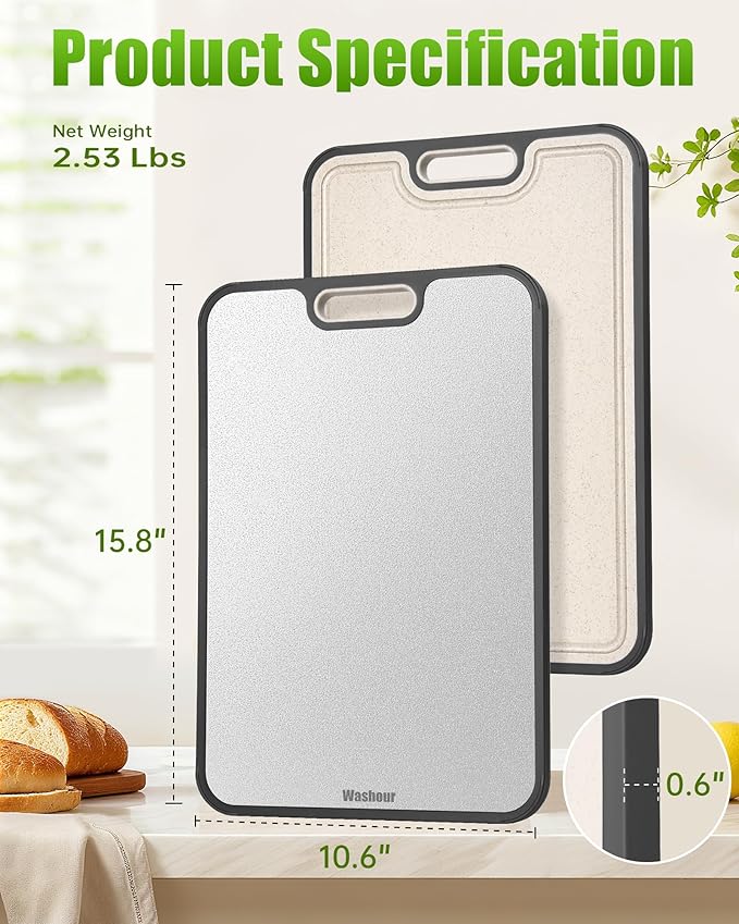 Stainless Steel Cutting Boards for Kitchen, Non Toxic 2-in-1 Cutting Board Double Sided, Food Grade Chopping Boards for Fresh Meat Vegetable, Easy to Clean Large Size 16”×11” - Image 7