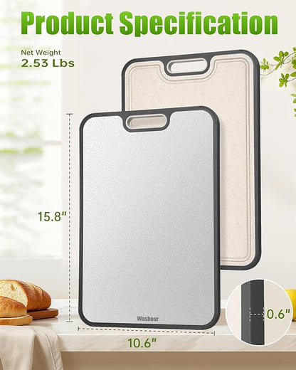 Stainless Steel Cutting Boards for Kitchen, Non Toxic 2-in-1 Cutting Board Double Sided, Food Grade Chopping Boards for Fresh Meat Vegetable, Easy to Clean Large Size 16”×11” - Image 7