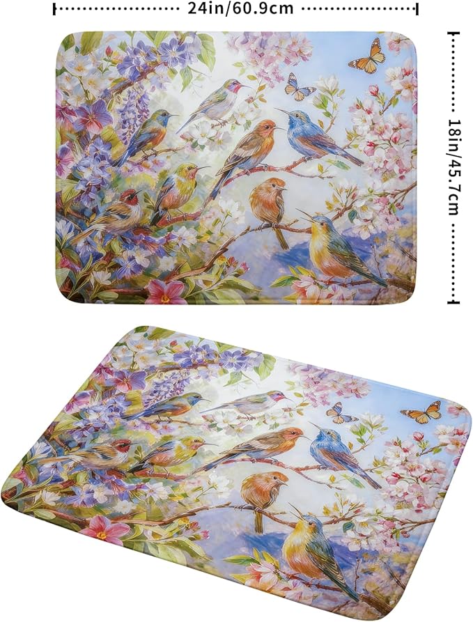 Floral Birds Dish Drying Mat Spring Decoration Absorbent Dish Drain Cloth Mat 18 X 24 for Kitchen Coffee Bar - Image 2