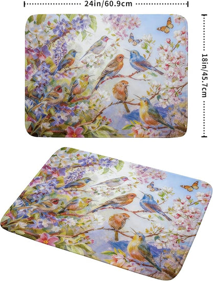 Floral Birds Dish Drying Mat Spring Decoration Absorbent Dish Drain Cloth Mat 18 X 24 for Kitchen Coffee Bar - Image 2