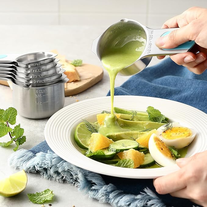 Spring Chef Magnetic Measuring Cups & Spoons Set, Patented, Strong Magnets, Heavy Duty Stainless Steel Fits in Spice Jars for Baking & Cooking, BPA Free, Round Set of 15 with Leveler, Aqua Sky - Image 9
