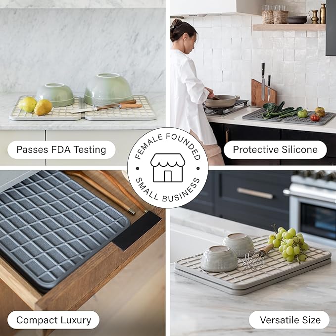 Dorai Home Dish Pad - Collapsable Stone Dish Drying Mat with Diatomaceous Earth for Quick Drying - Ultra Absorbent - Encased in Woven Silicone - Eco-Friendly, Foldable - Large 24.6" x 16.5", Slate - Image 7