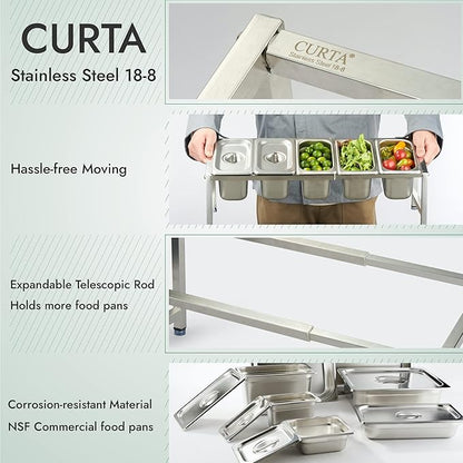 CURTA Expandable 18/8 Stainless Steel Spice Rack Set, NSF Certified, 1-Tier Inclined Organizer Shelf with 5 1/9 4“ Pan&Lid, 13.8" - 23.6" Adjustable, Countertop Holder for Seasoning Ingredients