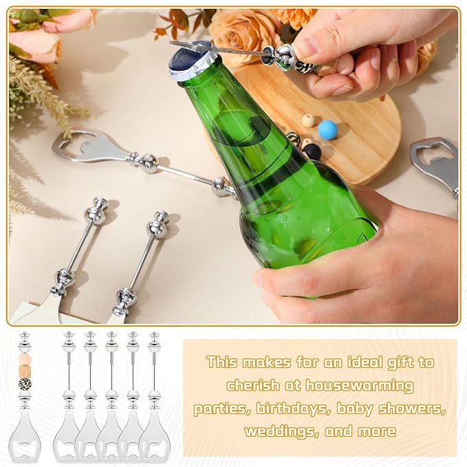 FoldTier 12 Pcs Beadable Beer Opener Reusable Bottle Opener Decorative for Bartenders DIY for Summer Birthday Wedding Christmas Party Favor (Silver)