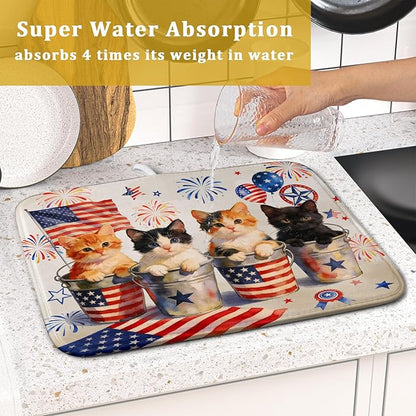 Happy 4th of July Patriotic Dish Drying Mat 16 x 18 In Independence Day Vintage Kitchen Drying Mat - Image 7