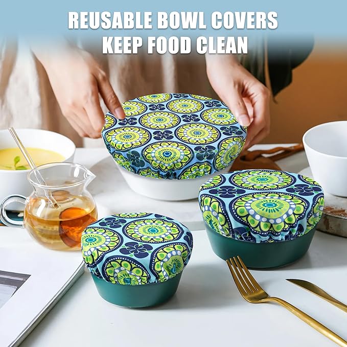wegreeco Elastic Reusable Bowl Covers for Bread Proofing, Fabric Cloth Sourdough Bowl Covers for Proofing - Set of 3, Funky Flower