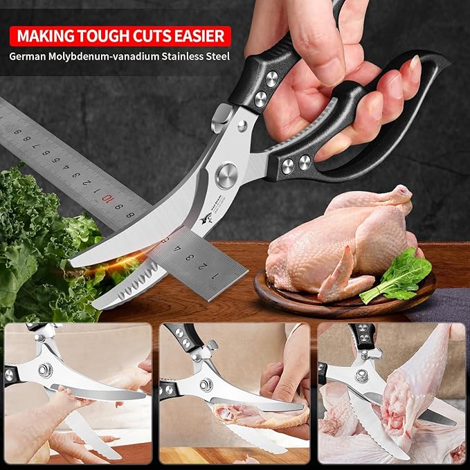 MAD SHARK Professional Heavy Duty Poultry Shears - Kitchen Shears for Spatchcocking Chicken and Meat Cutting, Multi-Purpose Kitchen Scissors for Food, Spring-loaded (Black) - Image 4