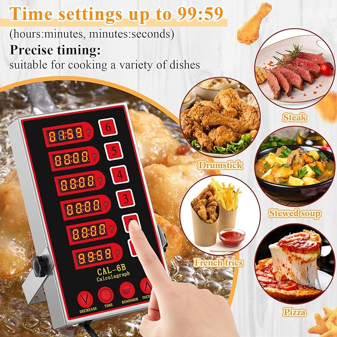 Relaxweex 1 Pack Commercial 6 Channel Digital Kitchen Timer, Multi-Countdown Timer with Loud Alarm & Large LCD Display, Wall Mount or Countertop for Restaurant, Fry Station, Baking & Lab Use - Image 4