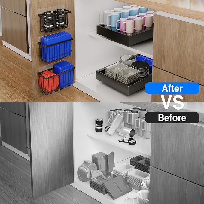 MUSTORN 3 Pack Adhesive Cabinet Door Organizer, Lid Organizers Inside Cabinet Food Container/Tumbler Lid Organizer and Storage Cup Lids Holder for Kitchen & Bathroom Wall Mounted(Black) - Image 7