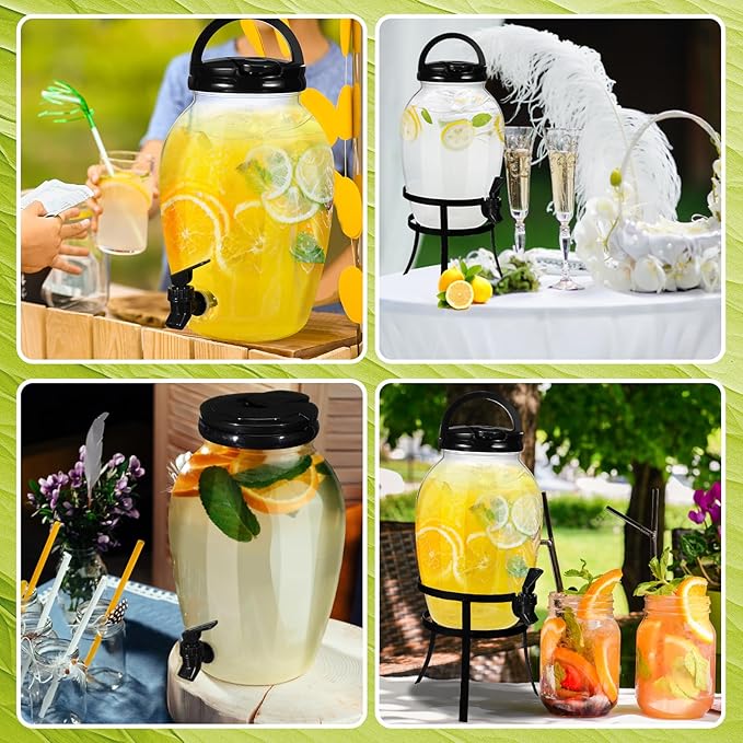 Havawish 2 Pack Drink Beverage Dispenser with Stand for Parties 1.16 Gallon Plastic Water Lemonade Juice Dispenser with Spigot and Lid for Countertop Weddings(Black)
