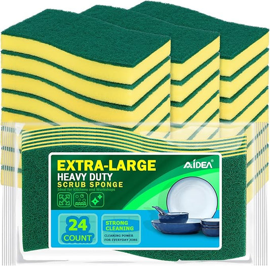 AIDEA Sponges Kitchen, XL Heavy Duty Dish Sponge, Cleaning Dish Scrubber Sponge for Home and Kitchen, Extra Large Cleaning Supplies for Pots, Pans, 24 Pack by AIDEAHOME