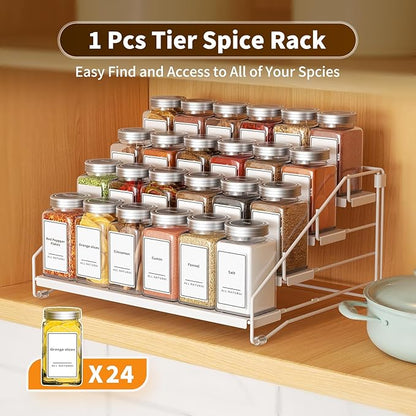 BOIVSHI Tiered Spice Rack, 4 Tier Spice Shelf Organizer for Cabinet, Spice Rack Organizer, Depth Adjustable Seasoning Rack Organizer for Cabinet, Countertop, Pantry, Metal, White (1 Pack) - Image 6