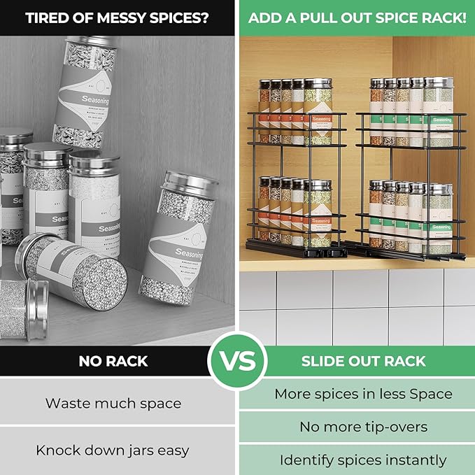 Mystozer Pull Out Spice Rack Organizer for Cabinet, Slide Out Spice Racks, Easy to Install Spice Cabinet Organizers, 5.2" Wx10.43 Dx8.26 H, 2 Packs 2 Tiers(Black) - Image 4