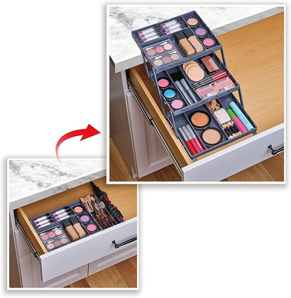 Ontel Smart Drawer Organizer - Multi-level Jewelry Holder, Cosmetics Organizer, or Office Drawer Organizer with Adjustable Dividers for Organization and Storage, Fits Drawers 9.5"W x 7.5"L x 2.75"D