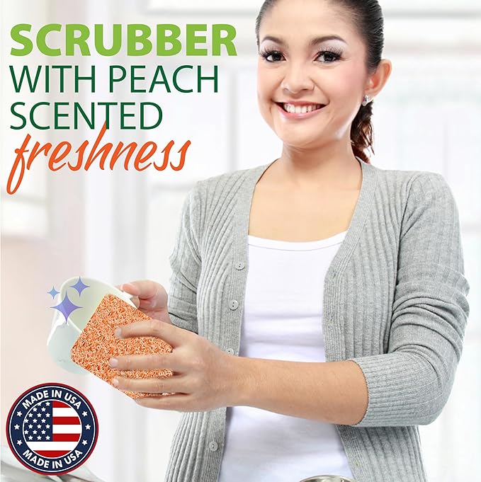 Peachy Clean Silicone Dish Sponge Scrubbers, Fresh Peach Scent, Non-Scratch, Odor-Resistant, Durable Dish Sponges for Kitchen 3pk - Image 2