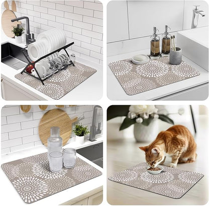 LuxStep Dish Drying Mat Super Absorbent Kitchen Counter Mat Rubber Backing Draining Mat Easy to Clean Kitchen Accessories Dish Rack Pad for Dishes, Utensils, Countertops, Sinks 15" x 18" Khaki - Image 7