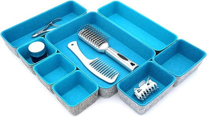 Welaxy desk drawer organizer tray felt storage bin for home office entryway catchall key holder makeup crafts pens decluttering 8-piece gift Solution (Turquoise) - Image 6