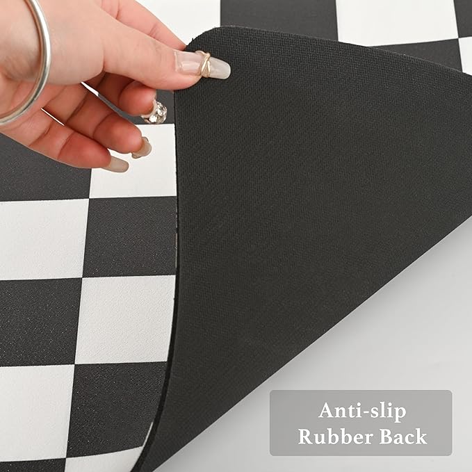 Ohocut Checkered Dish Drying Mat for Kitchen Counter, Coffee Bar Station Accessories, Retro Cute Aesthetic Modern Absorbent Drainer Mat Kitchen Drying Mat Easy Clean, Black 12" x 19" - Image 7