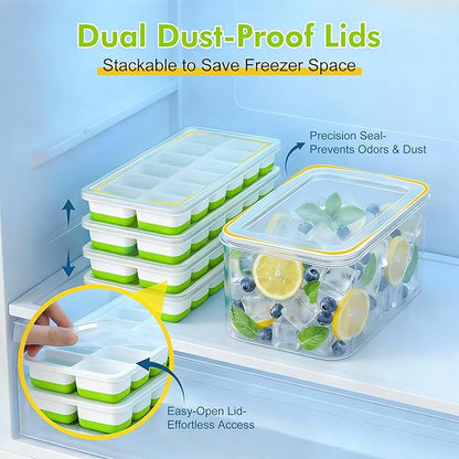 NFK Ice Cube Tray with Lid & Bin - 4 Pack 48 Cubes Stackable Silicone Trays for Freezer with Storage Container, Leak-Proof Lids, BPA-Free, Easy Release for Kitchen, RV, Party, Cocktail & Coffee - Image 4