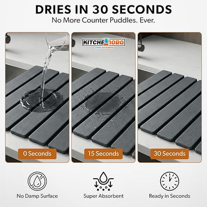 Stone Drying Mat for Kitchen Counter - Super Absorbent, 30sec Fast-Drying Diatomite Dish Mat, Collapsible for Kitchen.
