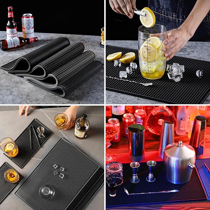 XieNie Bar Mat, 6" x 12" Black Small Coffee Mat for Home Bar Kitchen Countertop, Non-Slip Rubber Service Spill Mat for Cocktail Bartender Accessories, PVC Counter Top Cup Glasses Drying Mats, 1Pac - Image 7