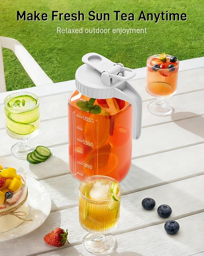 64 oz Glass Pitcher with Lid, Large Wide Mouth Mason Jar with Pour Spout, White Sun Tea Glass Jar for Outside, Breastmilk Pitcher Great for Drink, Cold Beverages and Breast Milk - Image 7