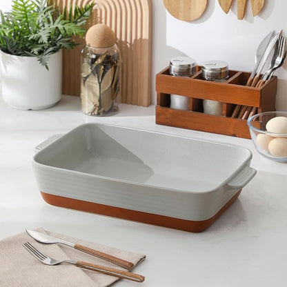 MALACASA Lasagne Dishes for Oven, 4.8 Qt Ceramic Oven Dish with Handles, 9 x 13 Inch Deep Rectangular Baking Dish Casserole Dishes, Grey Lasagna Pan Bakeware for Roasting, Series TARA - Image 8