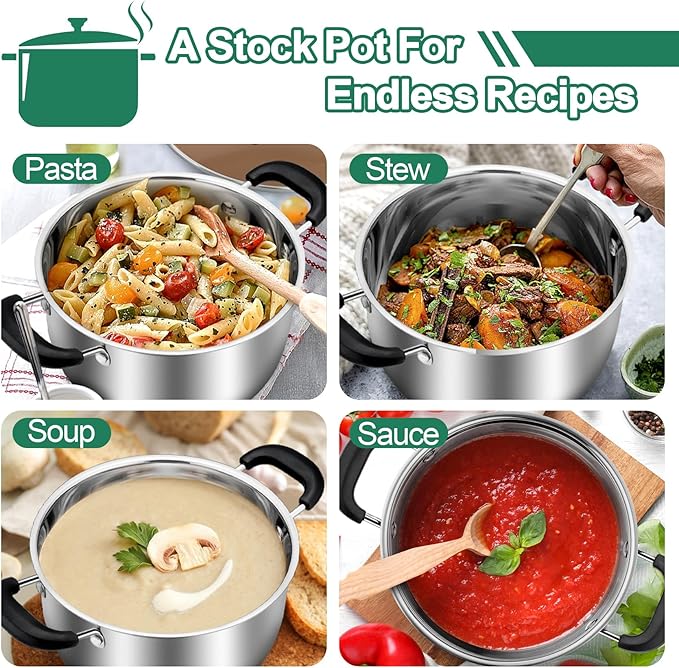 TeamFar Stock Pot 6 qt, Stainless Steel Stock Pasta Soup Pot with Lid, Double Bakelite Heat-Proof Handles & Tempered Glass Lid, Dishwasher Safe & Easy Cleanup, Non-Toxic & Healthy - Image 5