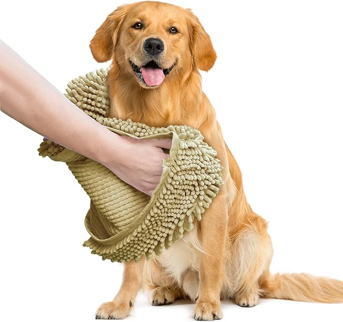 Muddy Mat® Doggy Dryer, Highly Absorbent Microfiber Washable Dog Shammy, Quick Drying Towel Absorber, Extra Soft Plush Wrap Chenille Bath Towels to Dry Soggy Large Pets & Small Puppy - Beige by MuddyMat%C2%AE