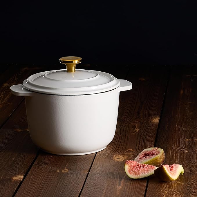 CAROTE 2QT Enameled Cast Iron Dutch Oven Pot with Lid, Mini Round, White