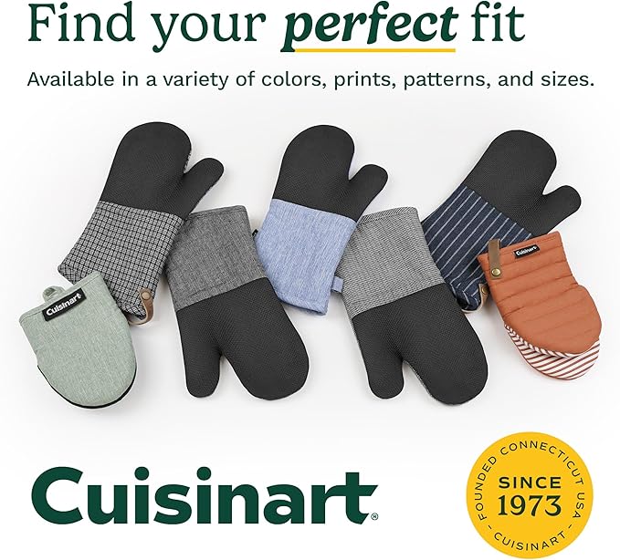 Cuisinart Mini Oven Mitts – 5.5” x 7” Heat-Resistant Kitchen Mitts for Oven with Non-Slip Neoprene Palm, Cotton Filling, and Fabric Loop – Durable Oven Mitt Set for Cooking & Baking (Chambray) - Image 7