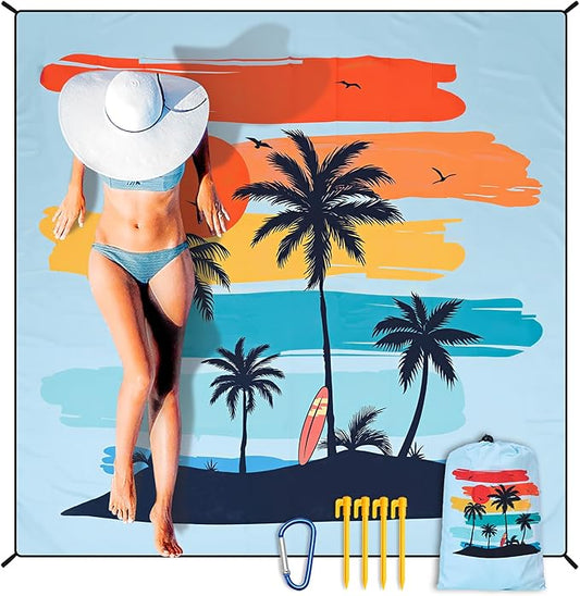 HIHOHO Beach Blanket Waterproof Sandproof Extra Large Beach Mat 79" X 83"/120"x108"for 1-8 Adults Quick Drying Durable Outdoor Picnic Mat for Beach Travel Camping Hiking