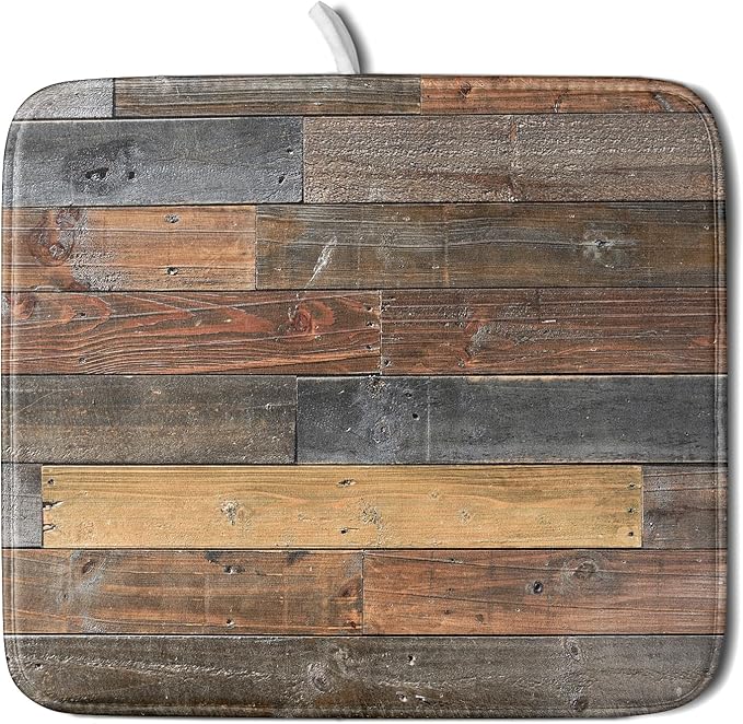 Giwawa Wood Grain Dish Drying Mat for Kitchen Countertop, Rustic Wooden Board Dish Drainer Mats, Vintage Country Style Barnwood Absorbent Reversible Microfiber Dish Drying Pad, 16x18 inches