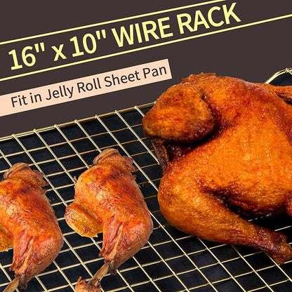 Cooling Rack for Baking, 2-Pack 16x10 Inches Baking Rack, Thick Wire Cookie Rack for Cooking, Roasting, Grilling, Drying, Oven Safe, Fits Half Sheet Pan, Gold - Image 3