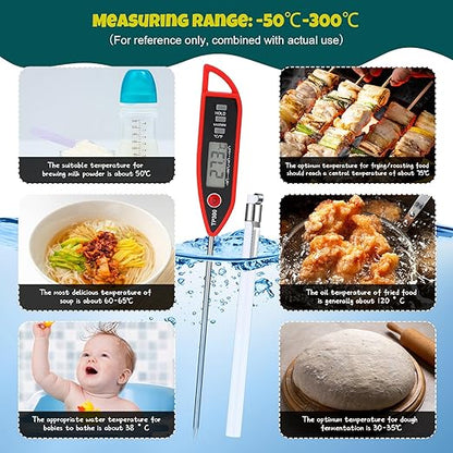 Copkim 3 Set Waterproof Food Thermometer for Water, Liquid, Candle and Cooking Digital Meat Thermometer with Long Probe Instant Read for Kitchen BBQ Grill Candy (Black,White,Red)