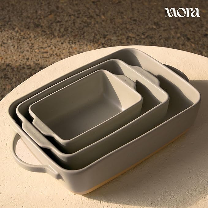 Mora Ceramic Set of 2 Baking Dishes For Casserole, Banana Bread, Brownies, Broiling, Roasting, and Baking. 7x11 in and Loaf Pans - Porcelain Serving Bakeware from Oven to Table. Freezer Safe - Peppercorn - Image 5