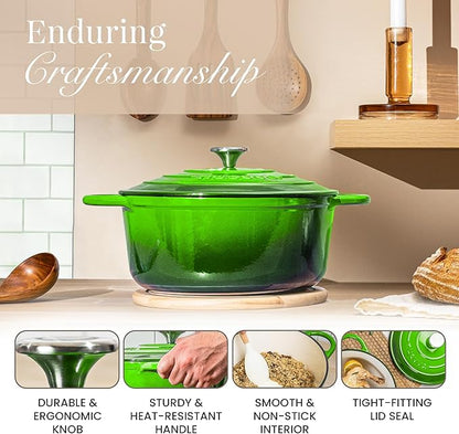 Nuovva Enamelled Cast Iron Dutch Oven Pot with Lid – 6.4 Quart Non Stick Casserole Pot – Heavy Duty & Oven Safe up to 500° F for Bread Baking, Braising, Stews, Roasting – 28cm Green - Image 7
