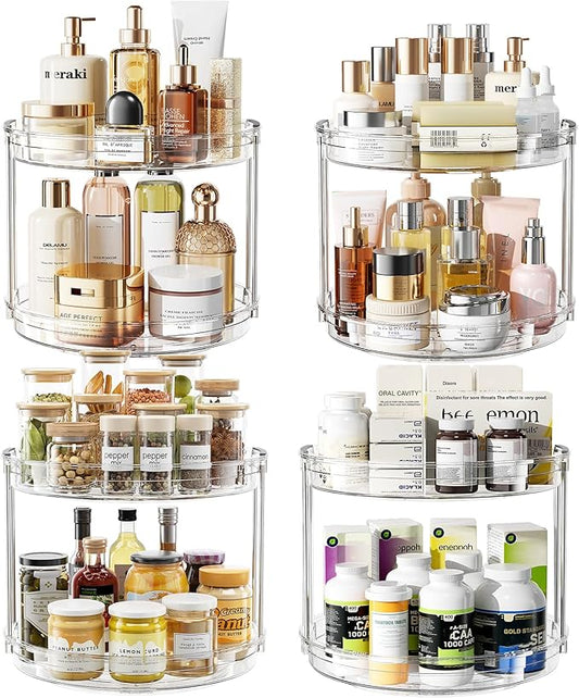 LAMU 4 Pack 10.6'' 2-Tier Lazy Susan Turntable Organizer Rotating Spice Rack Organization for Cabinet, Kitchen, Pantry, Countertop, Bathroom, Vanity, Makeup Organizer, Clear by YourHome-OrganizationHelper