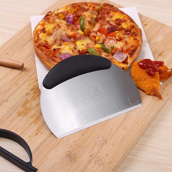 1 pcs Dough Pastry Scraper Chopper/Stainless Steel Dough Scraper Cutter with Ergonomic Rubber Non-Slip Grip/Dough Scraper Cutter/Pro Pastry Pizza Cutter Chopper (Black) - Image 6