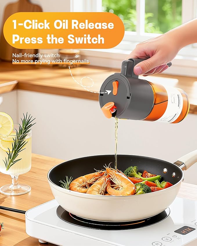 OURCABECUE Upgrade 2 in 1 Oil Sprayer for Cooking, 17oz Light-Blocking Glass Olive Oil Dispenser Bottle for Kitchen,Food-Grade Oil Mister with 8 Stickers for Salad, Frying (Grey) - Image 4