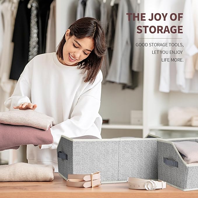 Homsorout Trapezoid Closet Shelf Organizer - Large Baskets for Organizing, Fabric Storage Box for Shelves, Cube Storage Bins for Clothes, Books, Blankets, 3 Pack, Light Gray - Image 5