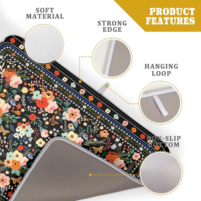 Floral Microfiber Dish Drying Mat Large Absorbent Dish Drainer Rack Pad for Kitchen Counter - Image 4