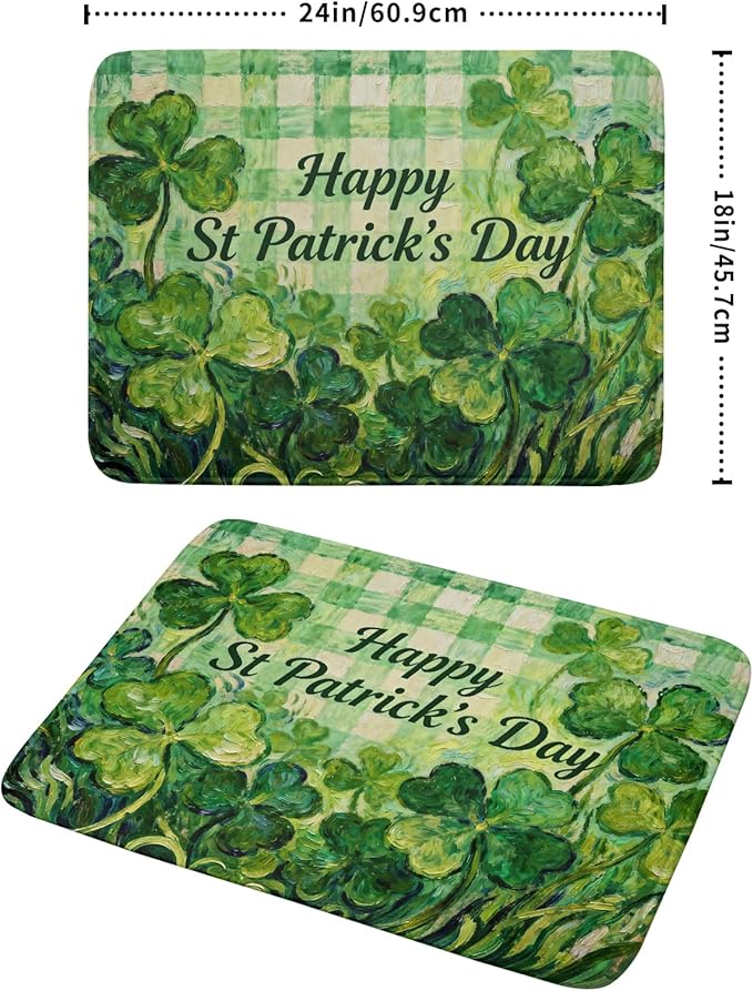 St Patrick's Day Shamrock Dish Drying Mat for Kitchen Counter 18x24 Green Lucky Clover Plaid Happy Holiday Absorbent Reversible Microfiber Drying Mats Kitchen Countertop Protector Dishes Drainer Pad - Image 2