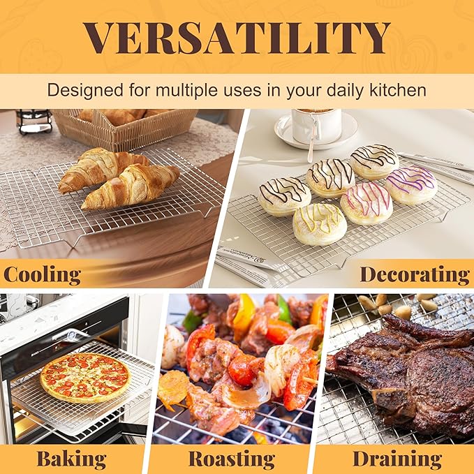 Cooling Racks for Cooking and Baking - 2 PCS 11.65" x 16.85" Grid Wire Baking Rack for Oven Cooking, Baking, Grilling, Roasting - Dishwasher Safe Bacon Rack - Fits Half Sheet Cookie Pan - Image 6