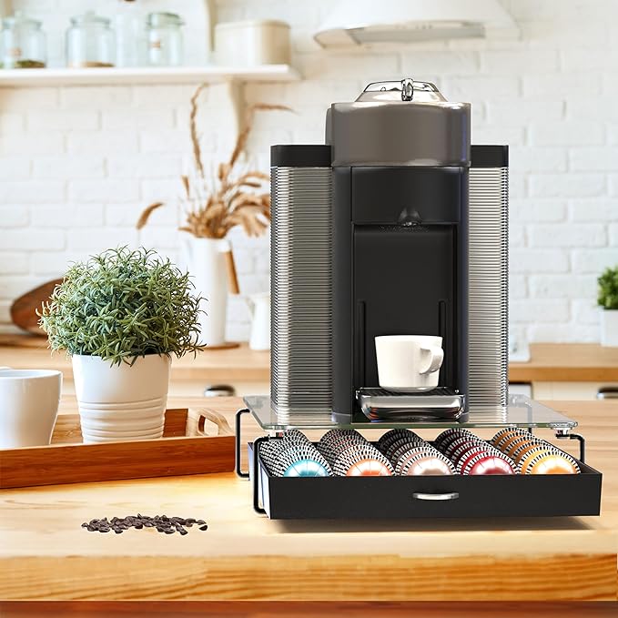 Deco Brothers Crystal Tempered Glass Vertuo Pod Holder Drawer, 30 Large or 60 Small Nespresso Capsule Organizer, Black - Image 2