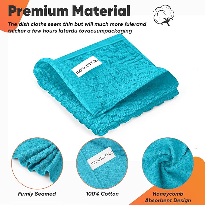 Oven Mitts Kitchen Towels and Dishcloths with Pot Holders Sets, Oven Gloves Hot Pads 500°F Heat Resistant with Silicone Grip, Include 2 Cooking Gloves/2 Potholders/4 Kitchen Towels/4 Dish Towels - Image 7
