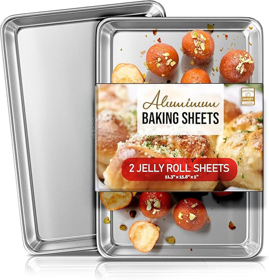 Eatex Aluminum Baking Sheet Set, 2 Pack Cookie Sheet Set, 10" x 15" Jelly Roll Baking Pan Set, Cookie Sheets for Baking Nonstick, Quality Baking Pans Set, Steel Baking Sheets for Oven, Jelly Roll Pan by Eatex